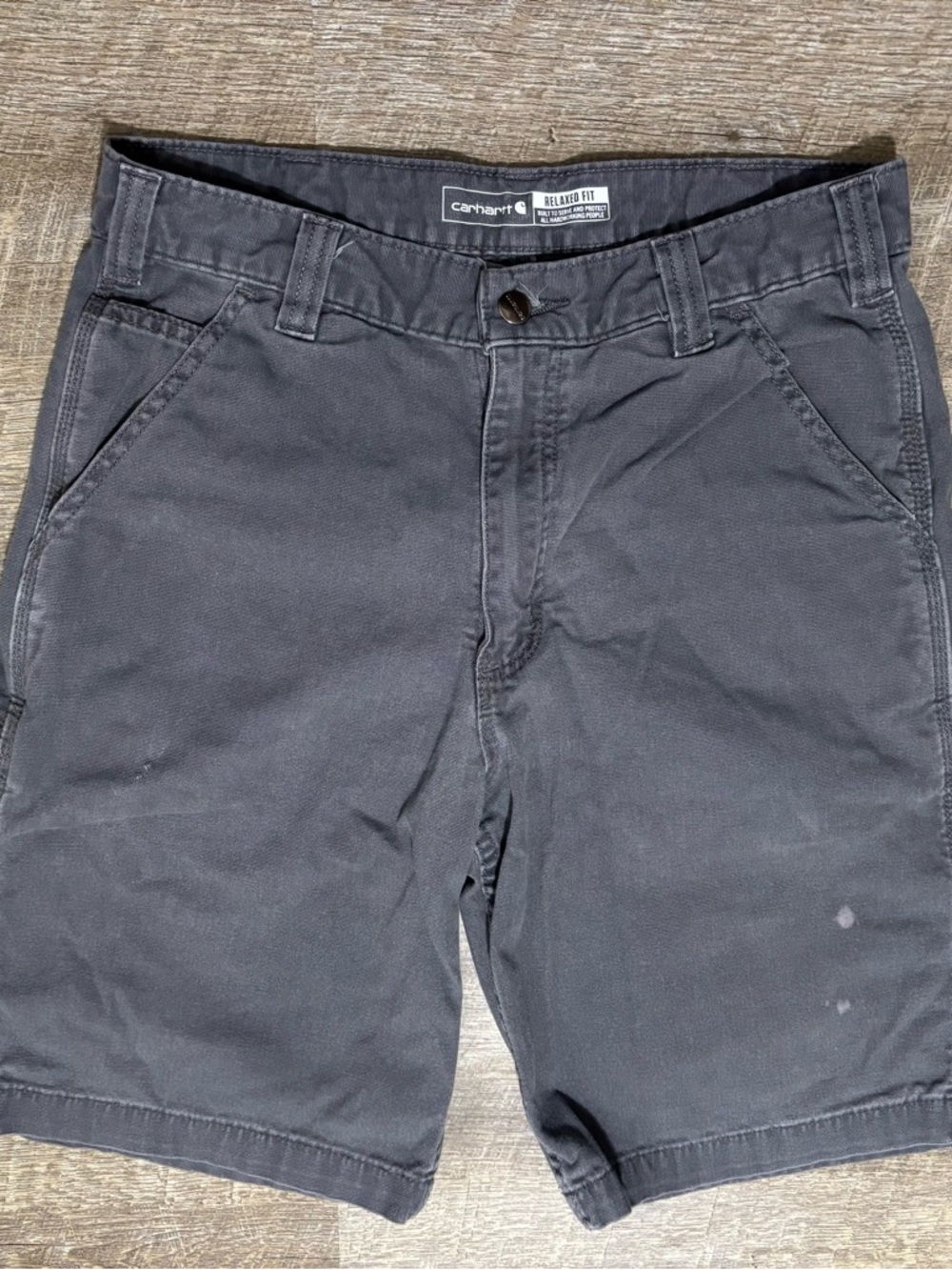 Carhartt Rugged Canvas Work Shorts Men's 32 Gray Relaxed Fit 102514 039 FLAW